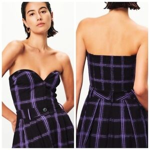 Mara Hoffman Rilynn Bustier Top Penny Plaid Black And Purple Organic Cotton